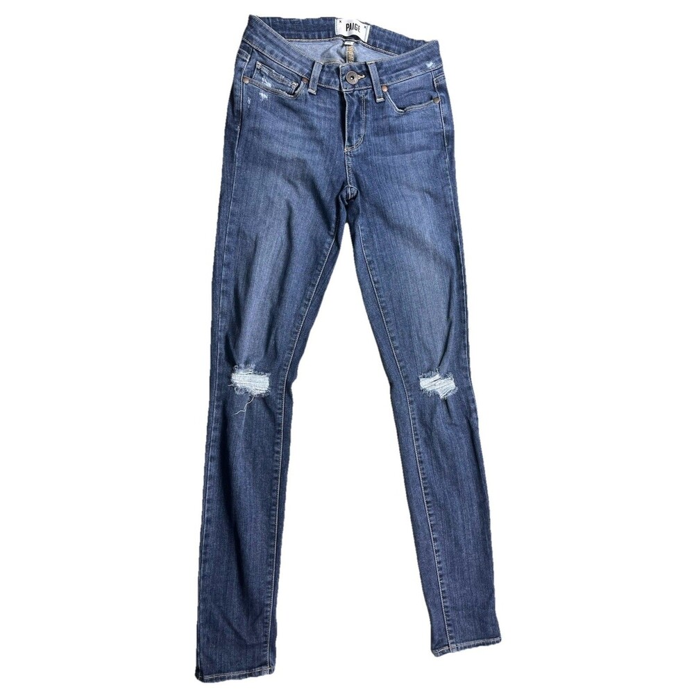 Paige Skinny Jeans Womens 24‎ Blue Distressed Stretch Denim Mid Rise Ankle